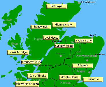 Map of country house hotels in Highlands of Scotland 