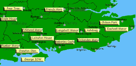 Country house hotels in South East England map