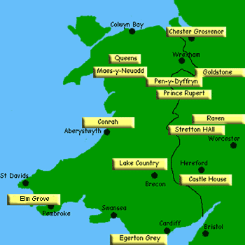 Map of Country Houser Hotels, Wales